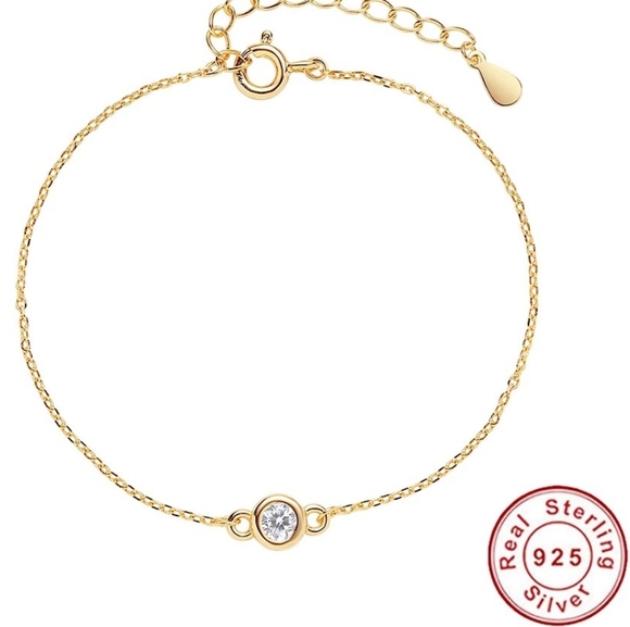NEW 18k Yellow Gold | 925 Sterling Bezel Set Diamond Solitaire Bracelet - Picture 4 of 16